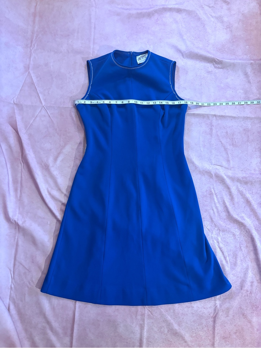 Vintage 60s 70s Butte Knit Royal Blue Mod Fit & Flare Dress Sleeveless Trim M/L - Picture 11 of 16